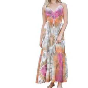 NWT young fabulous and broke tie dye bohemian dress‎ with pockets